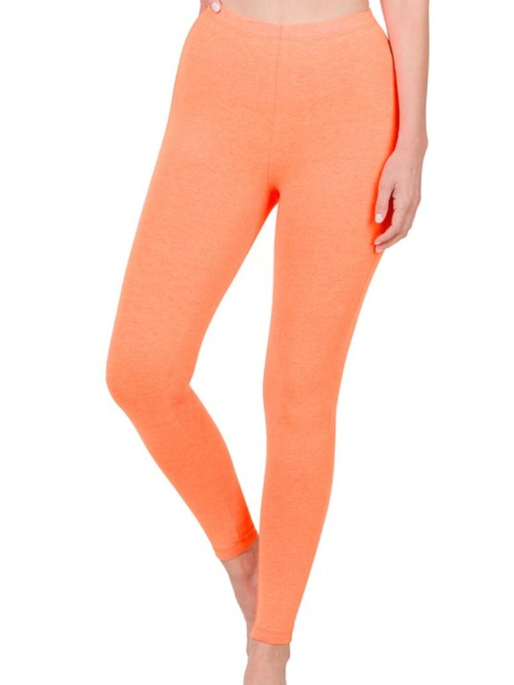 NWT Zenana Full Length Cotton Leggings Neon Coral Size Small